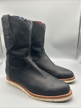 Tecovas Black Leather Western Boots with Cream Wedge